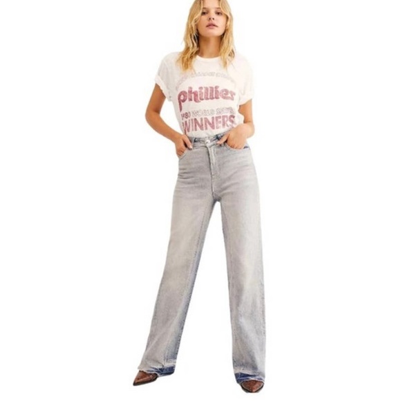 Free People Relaxed Straight Slouch Dutch Blue Sz. 27 NEW - Picture 1 of 9